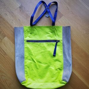 H&M Green & Purple Colorblock Suede Tote Bag